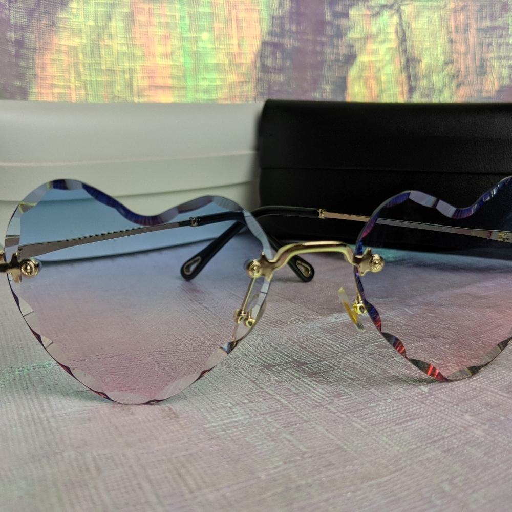 Last pair🍒Heart-shaped Rimless Sunglasses Love Heart - Picture 8 of 13